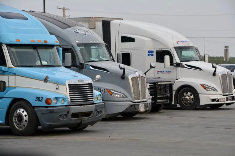 Line-up of semi trucks in Texas